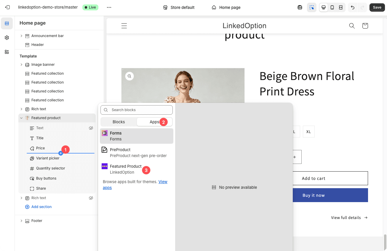 Add app block to featured product