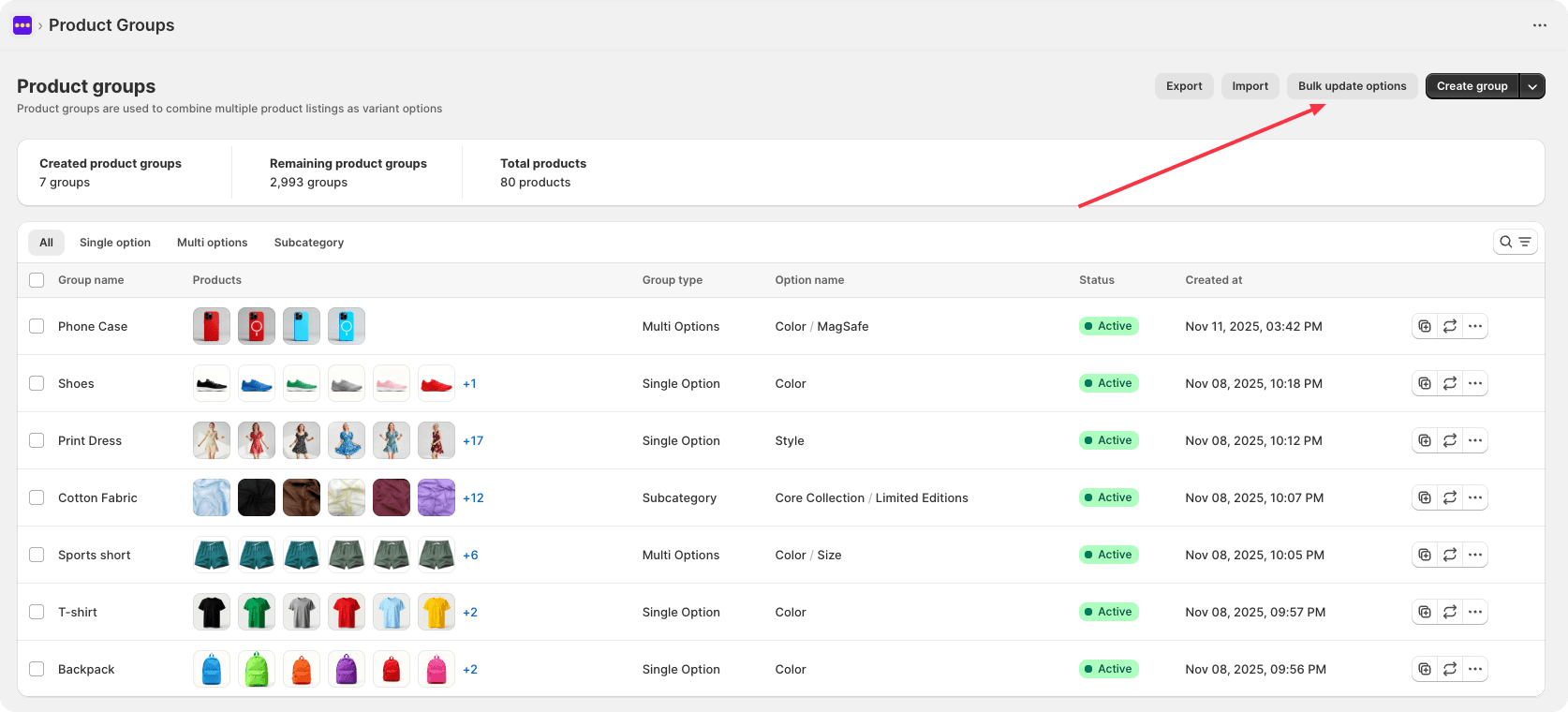 Bulk update product groups